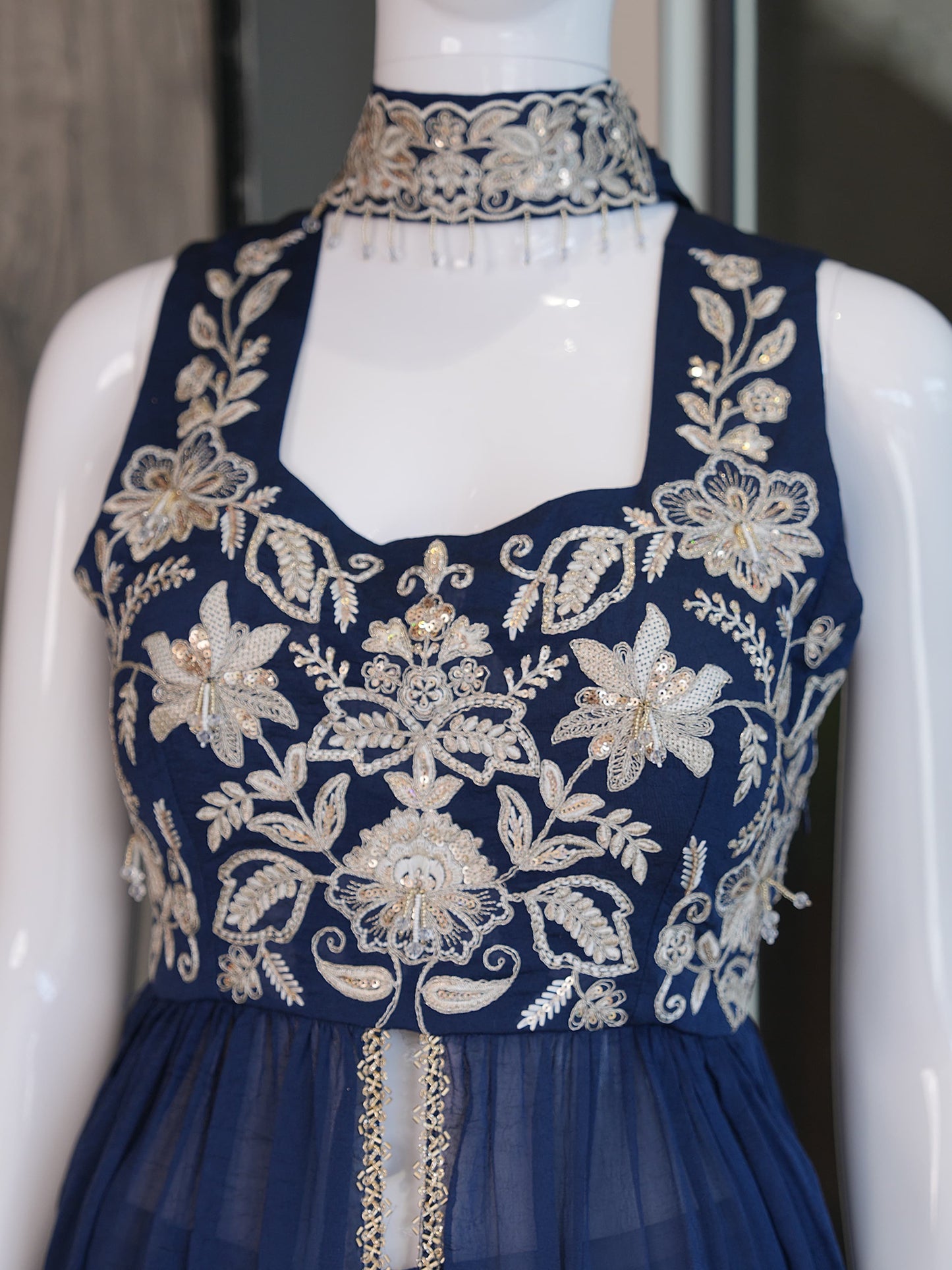 Royal Blue Embroidered Peplum Suit
