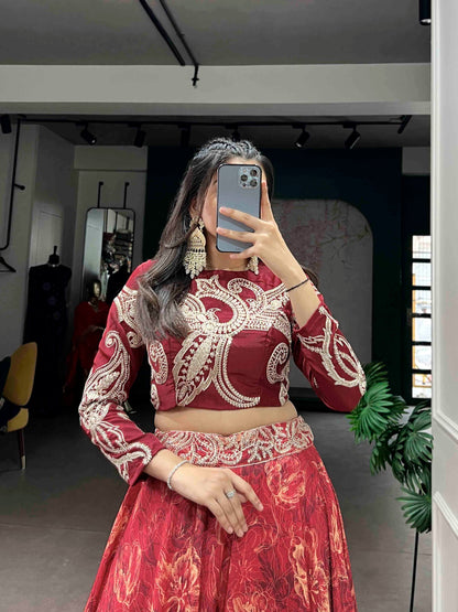 Premium Tussar silk lehenga with sequins & thread work blouse
