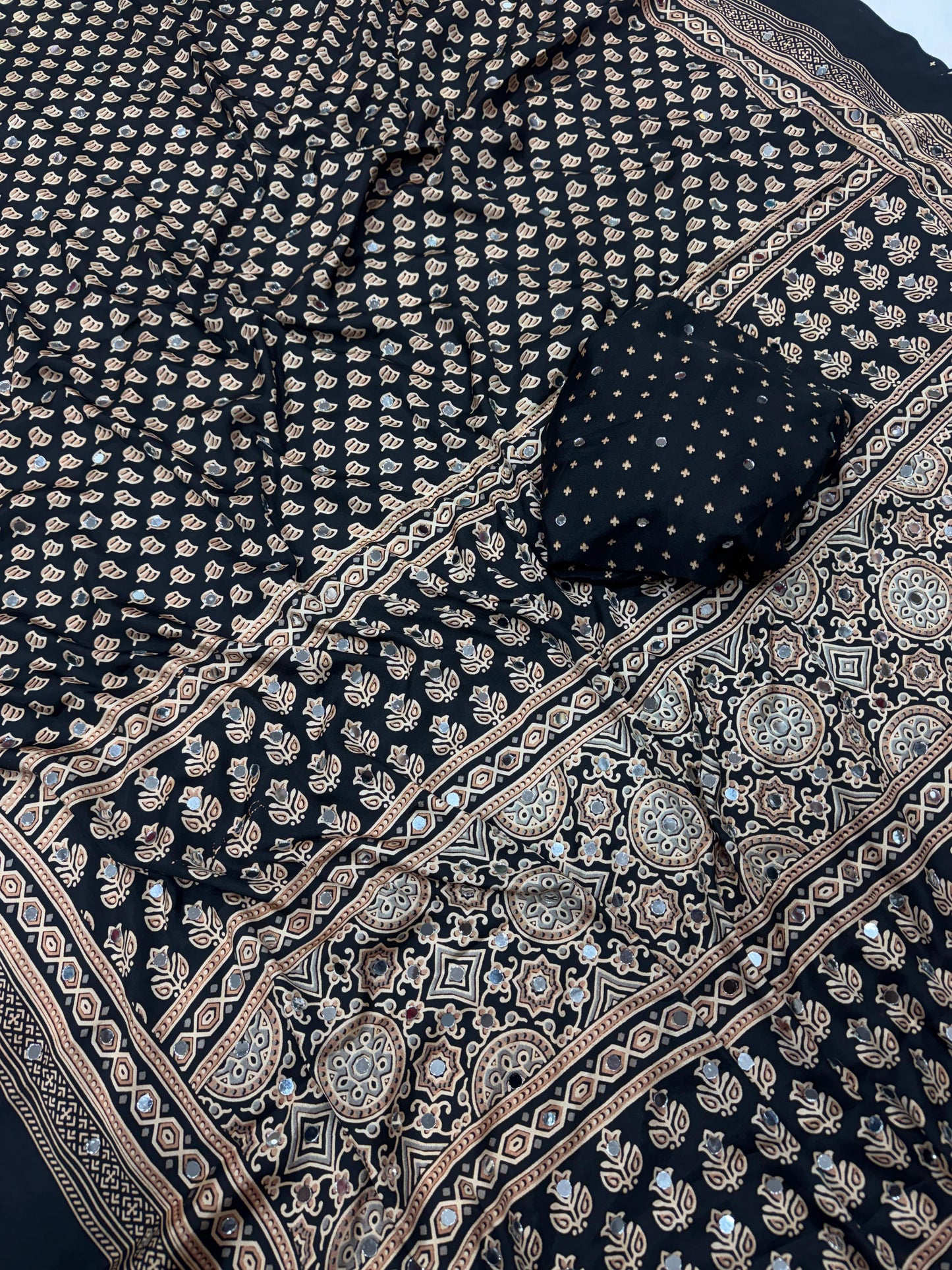 Heritage Ajrakh-print Saree with Tassels
