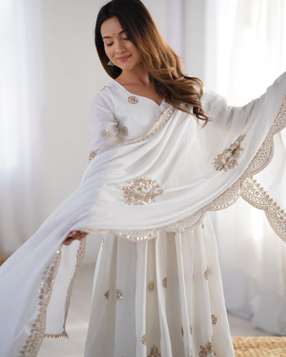 Chinon Silk Embroidered Anarkali Gown Set with Dupatta | Rasvika