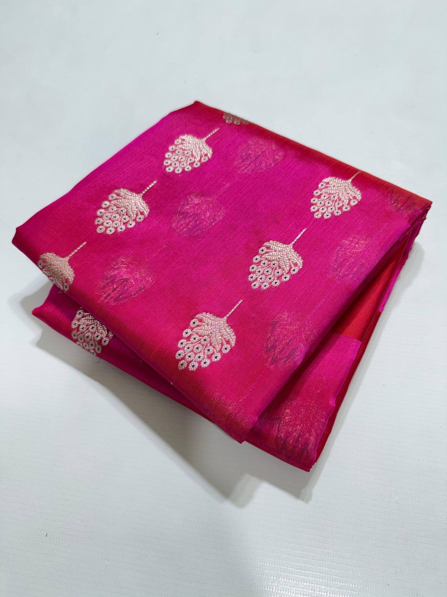 Fuchsia & Vermilion Zari Weave Chanderi Katan Silk Saree