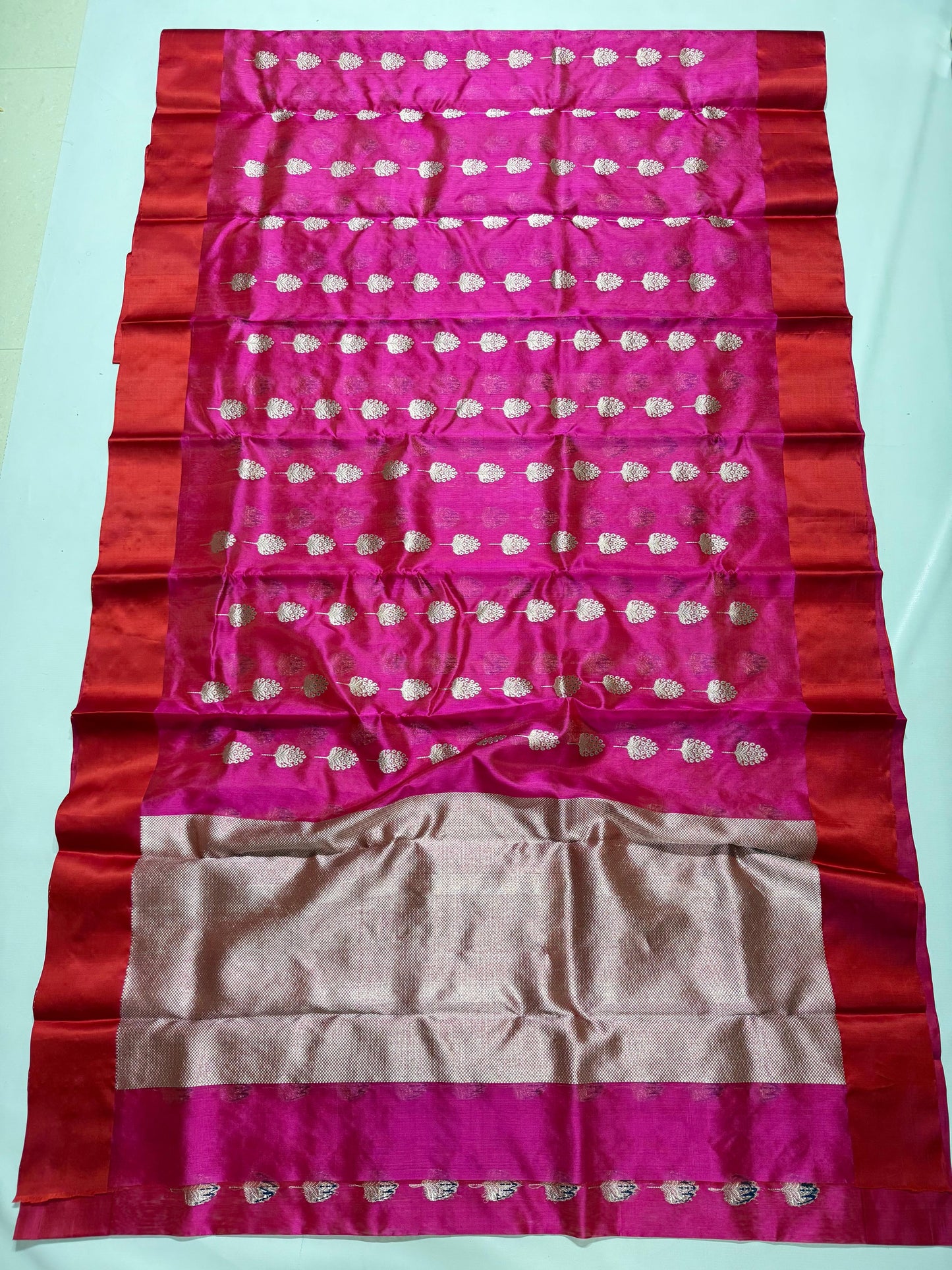 Fuchsia & Vermilion Zari Weave Chanderi Katan Silk Saree
