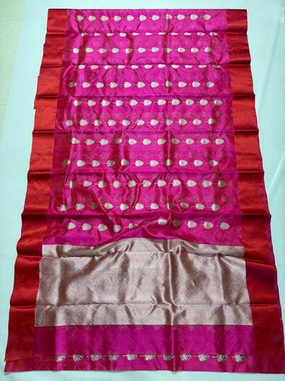 Fuchsia & Vermilion Zari Weave Chanderi Katan Silk Saree