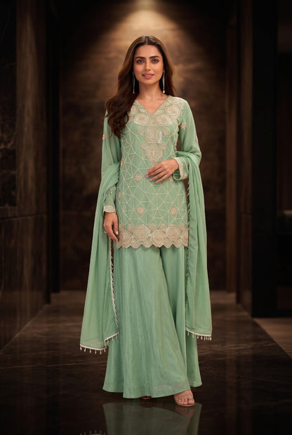 Glamorous Geometric Embroidered Sharara Set