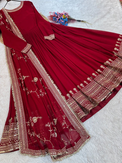 Deep Maroon Georgette Embroidered Festive Anarkali Gown