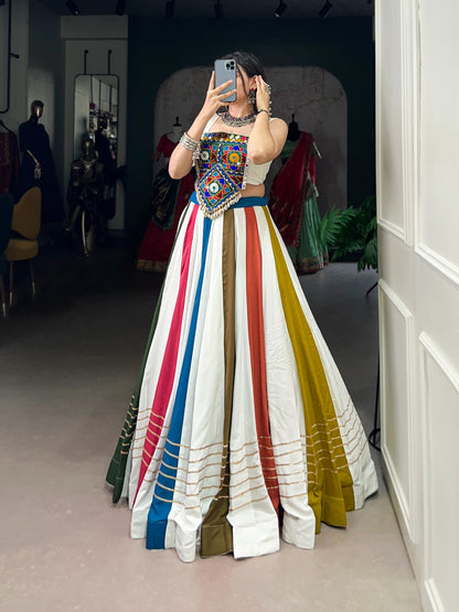 Navratri Special Multicolor Striped Lehenga with Patchwork Blouse