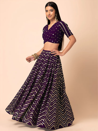 Regal Purple Zigzag Sequins Lehenga Choli