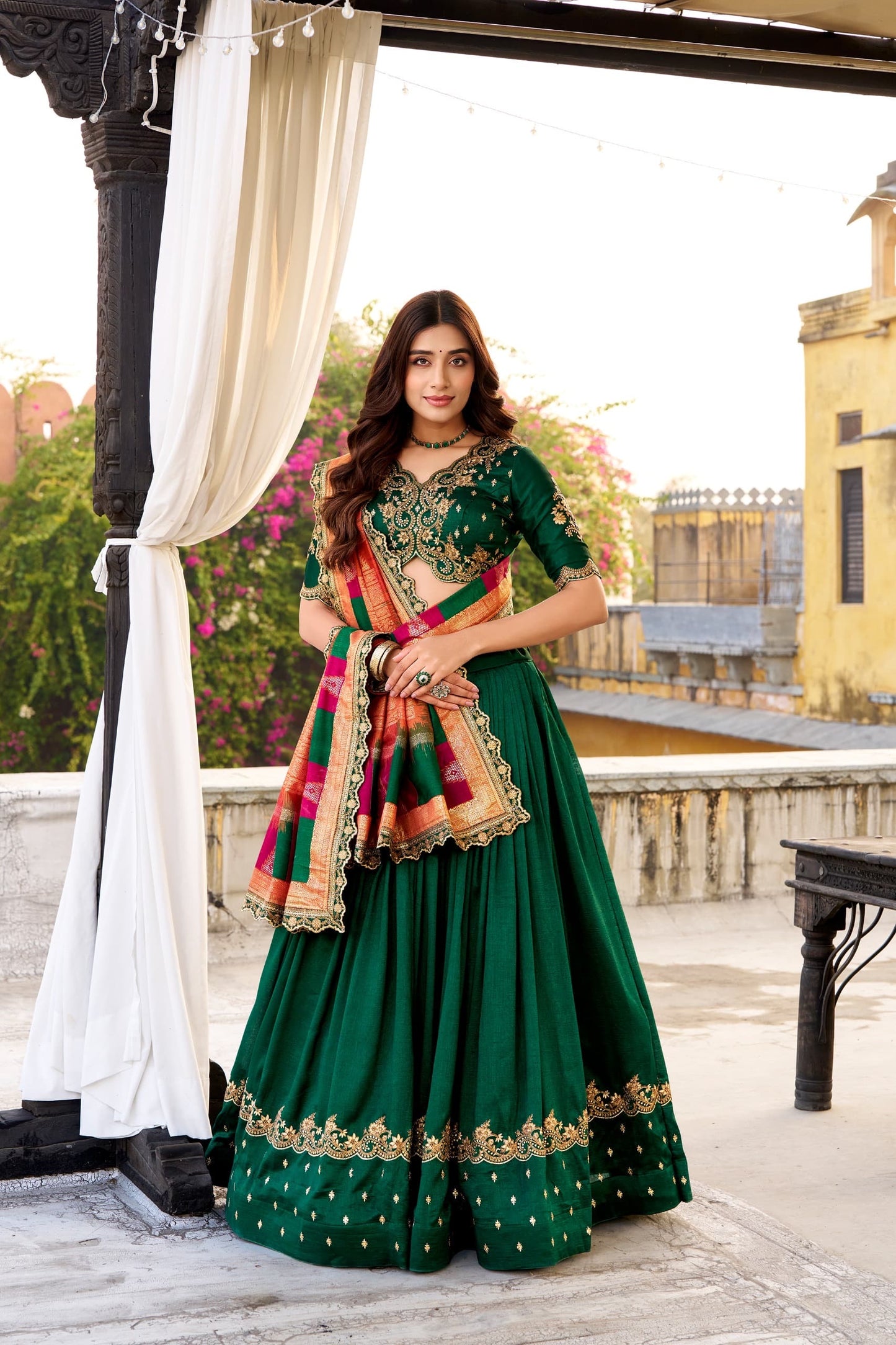 Vichitra Silk Lehenga Choli with Sequin & Thread Embroidery Work