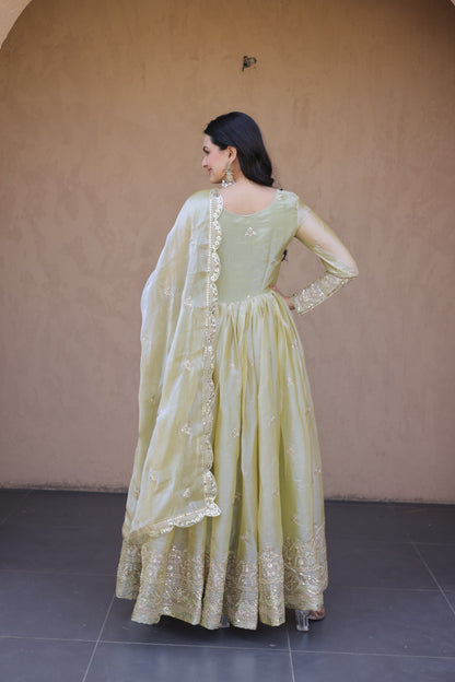Elegant Fendi Silk Gown with Heavy Sequins & Zari Embroidery