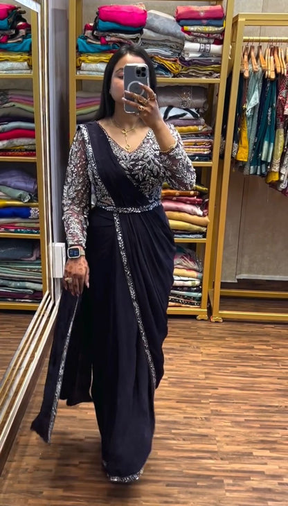 NEW SUPERHIT TRENDING READY TO WEAR SAREE WITH FULLY EMBROIDERED STYLIST BLOUSE ON  RANGOLI FABRIC