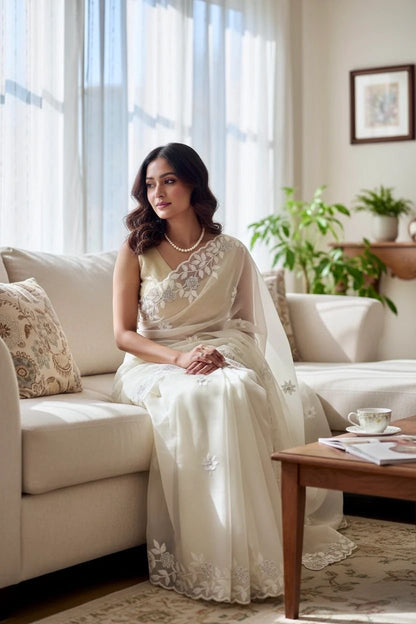 Pure Organza Saree with All-Over Thread & Siroski Work