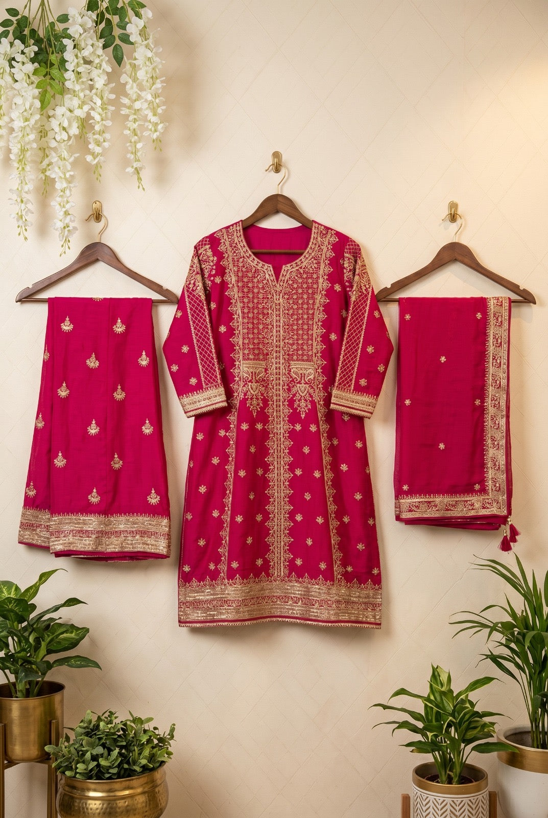 Mor-Bagh Mumtaz Premium Chinon Silk Plazo Kurti Set with Zari Work & Dupatta