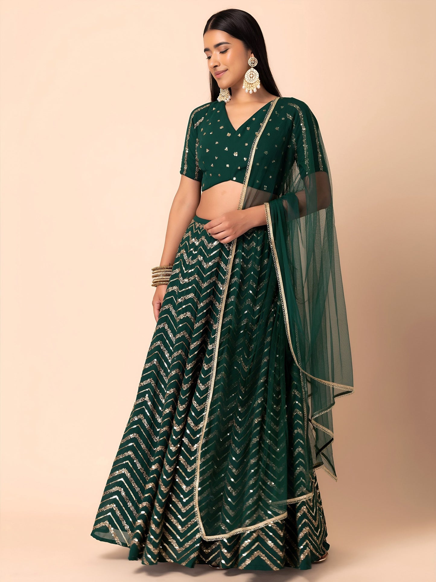 Emerald Green Chevron Glam Lehenga Choli