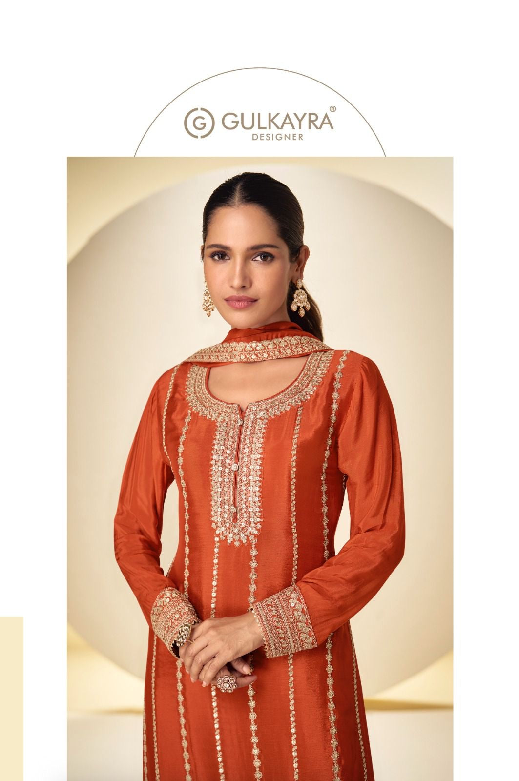 Embroidered Real Chinon Plazo Kurta Set with Dupatta
