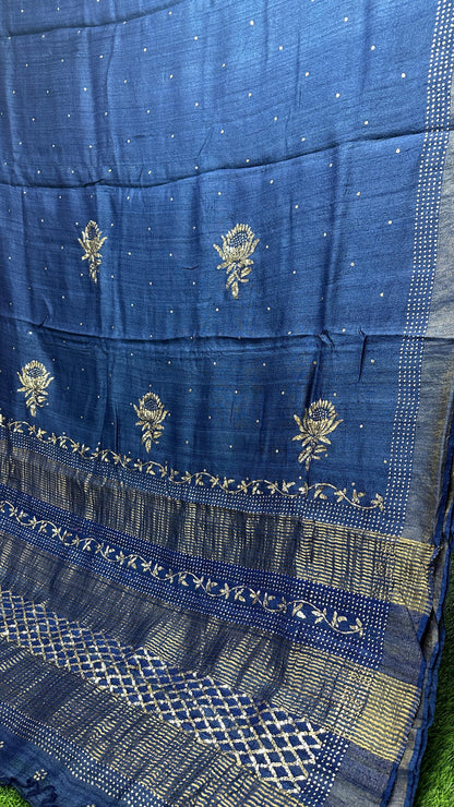 Pure Desi Tussar Silk Saree with Heavy Mukesh Work & Blouse