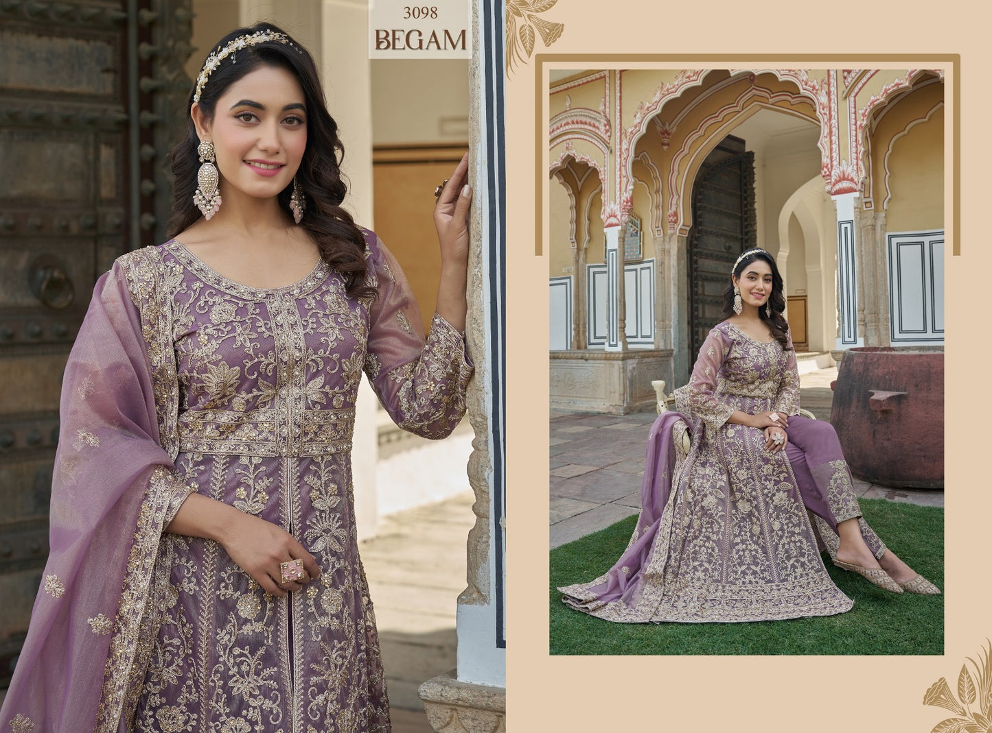 Embroidered Jacket-Style Anarkali Gown with Matching Lehenga & Net Dupatta