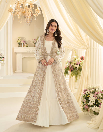 The Ethereal Ivory Gown with Embroidered Floor-Length Jacket