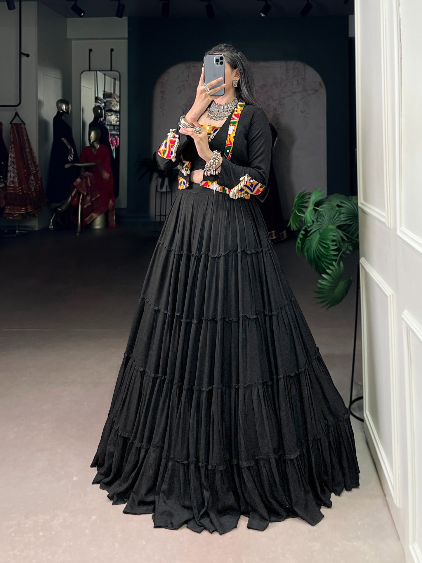Navratri Special Georgette Flared Lehenga with Embroidered Koti Jacket