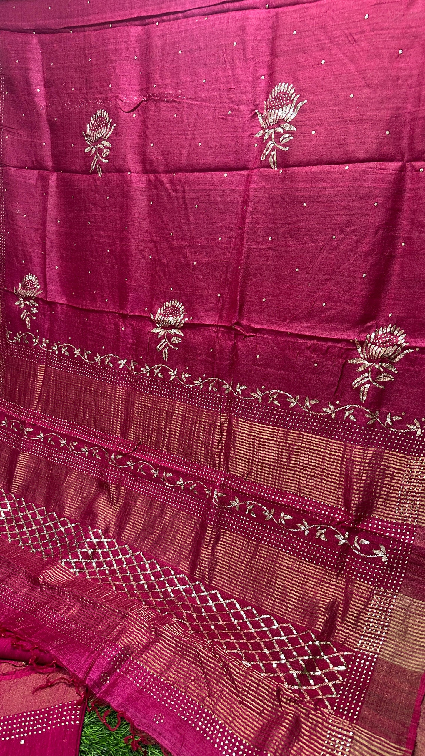 Pure Desi Tussar Silk Saree with Heavy Mukesh Work & Blouse