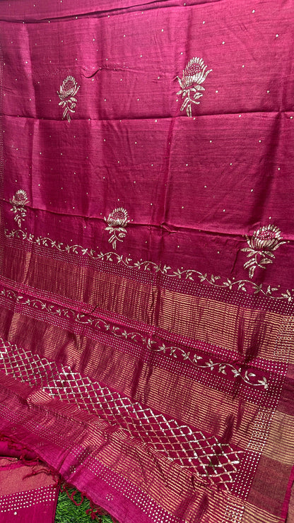 Pure Desi Tussar Silk Saree with Heavy Mukesh Work & Blouse