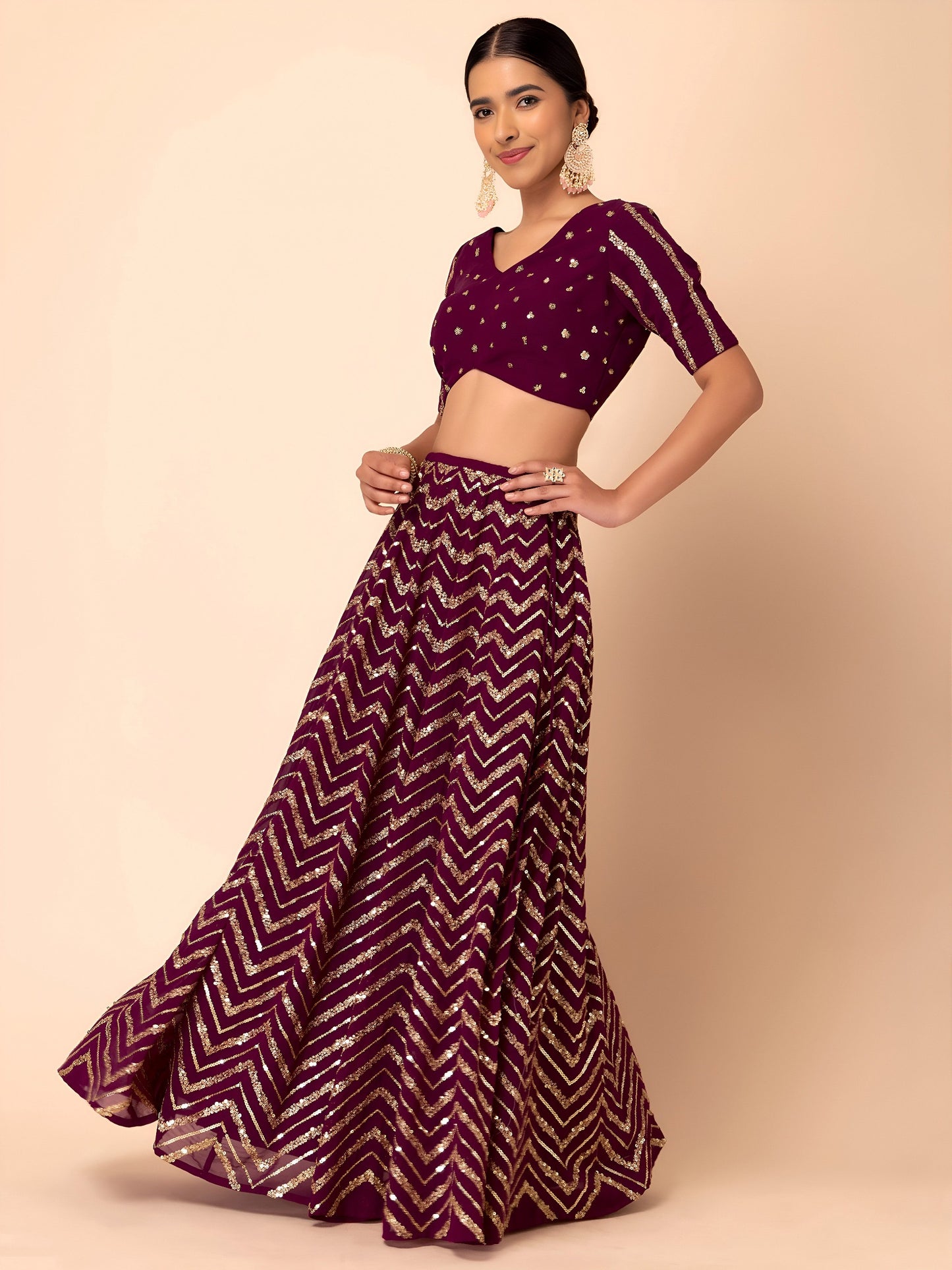 Royal Maroon Chevron Glam Lehenga Choli