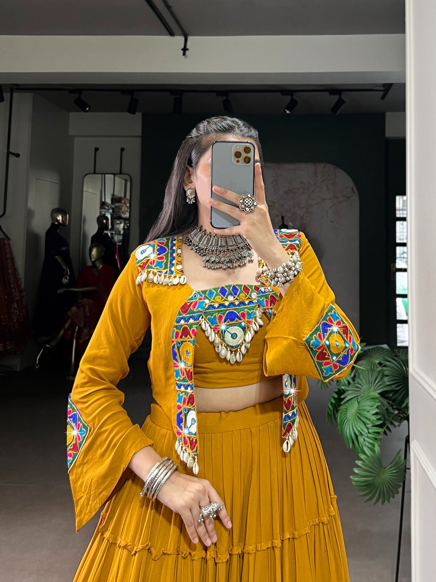 Navratri Special Georgette Flared Lehenga with Embroidered Koti Jacket