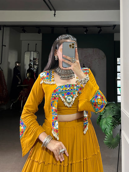 Navratri Special Georgette Flared Lehenga with Embroidered Koti Jacket