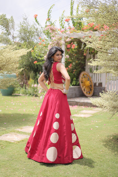 Roman Silk Polka Dot Lehenga Set with Mirror Work Choli