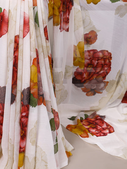 Chiffon Floral Printed Saree with Stitched Banglory Blouse