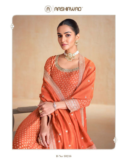 Aashirwad Pure Organza Jacquard Silk Banarasi Anarkali Suit with Dupatta