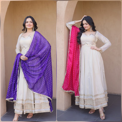 Vintage Real Mirror Anarkali Gown with Dupatta