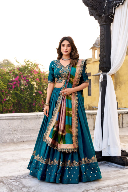 Vichitra Silk Lehenga Choli with Sequin & Thread Embroidery Work
