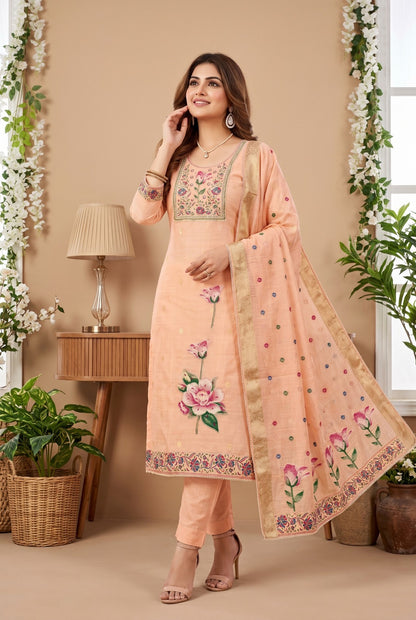 Elegant Banarsi Cotton Kurta Set with Hand Work