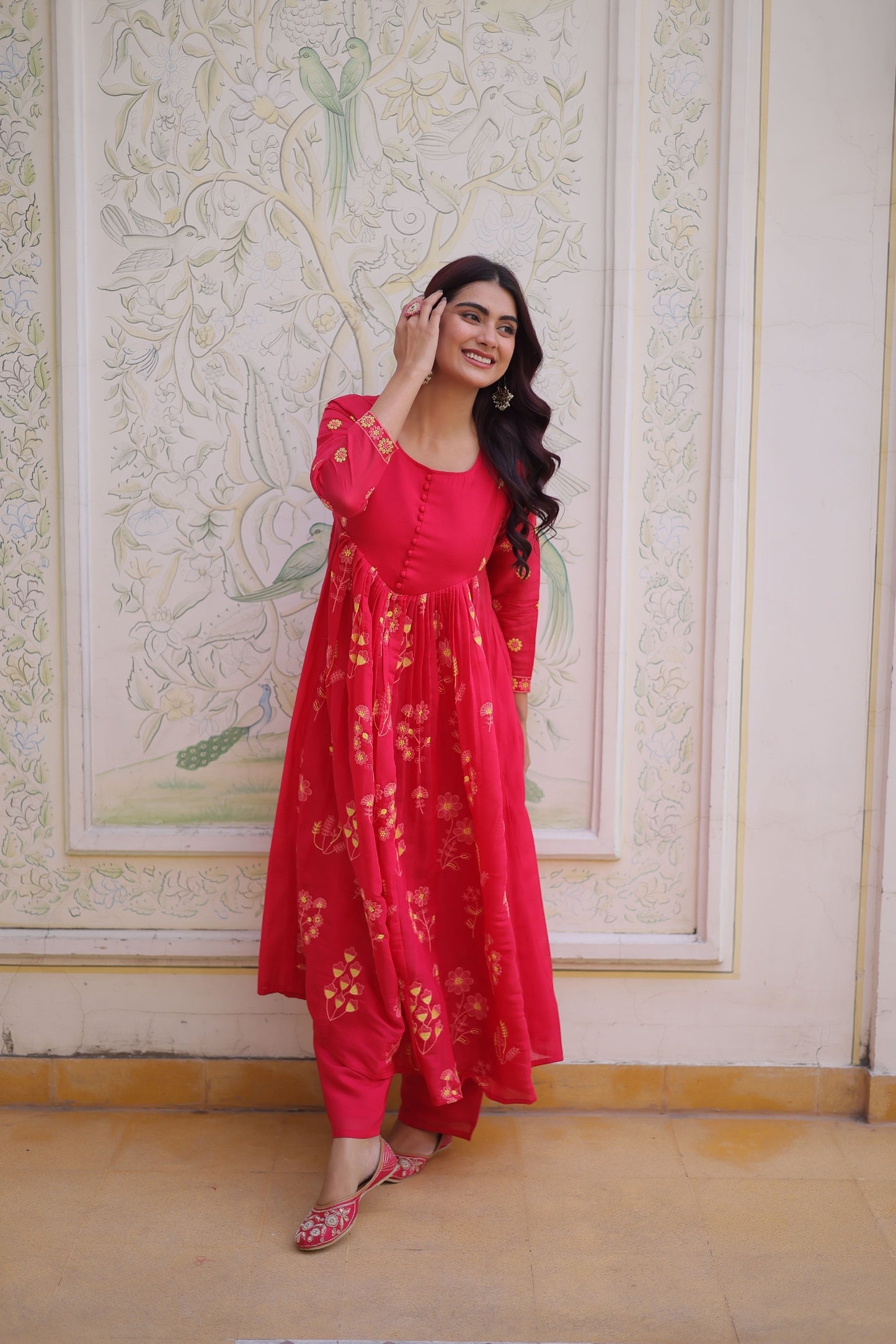 Floral embroidered Anarkali Suit Set