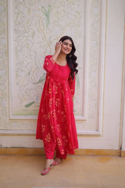 Floral embroidered Anarkali Suit Set