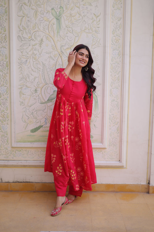 Floral embroidered Anarkali Suit Set