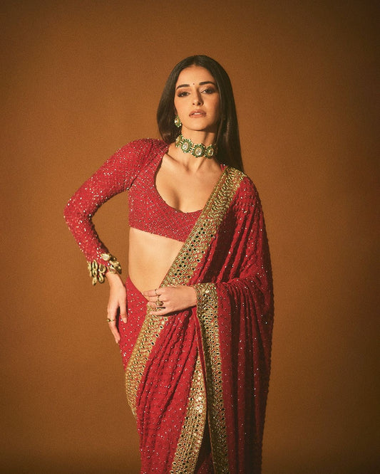 Glamorous Crimson Sequin Saree