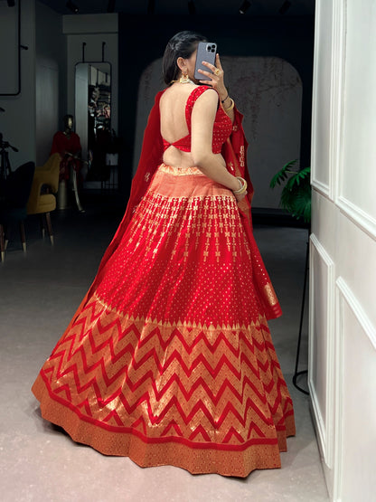 Regal Banarasi Silk Lehenga Choli with Zari Weaving & Dupatta