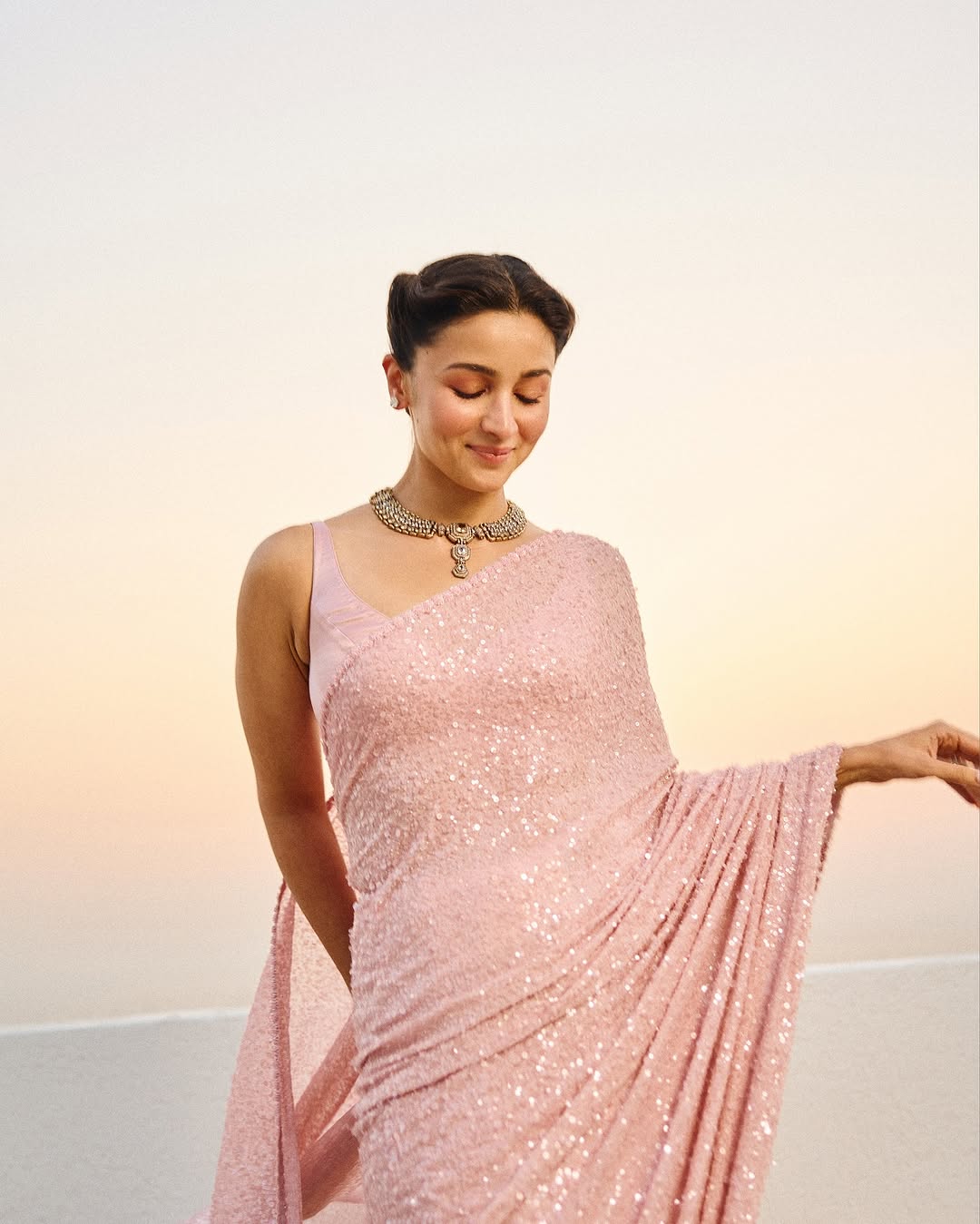 Heavy Georgette Saree with Full Sequin Embroidery & Silk Blouse
