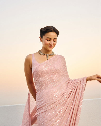 Heavy Georgette Saree with Full Sequin Embroidery & Silk Blouse