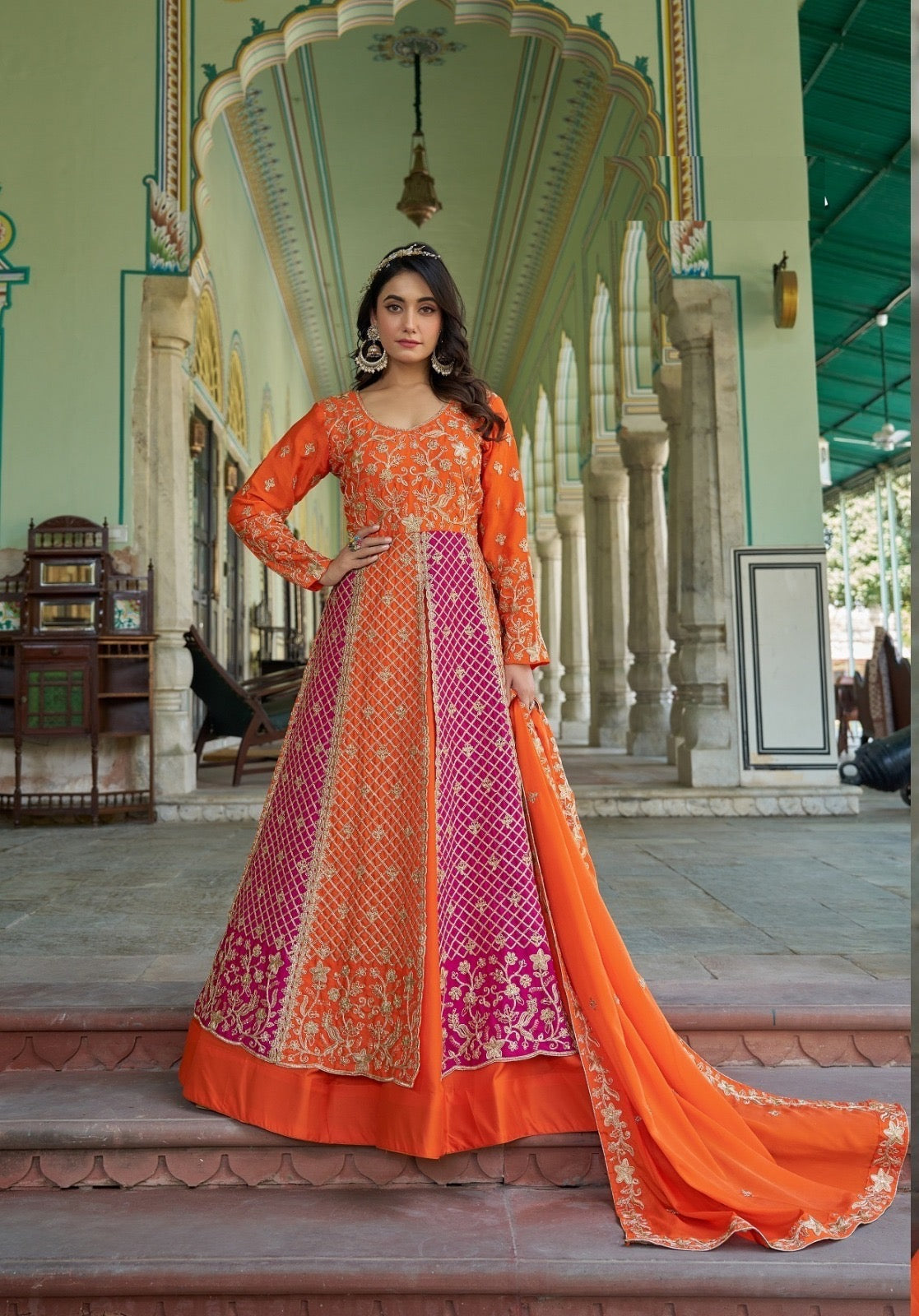 Embroidered Anarkali skirt Set with Heavy Embroidery and Stone Work