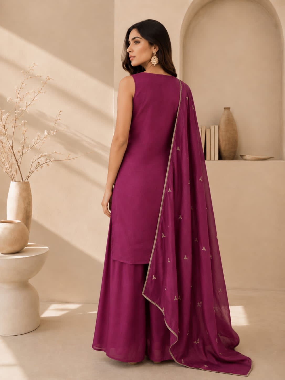 Embroidered Vichitra Silk Plazo Set