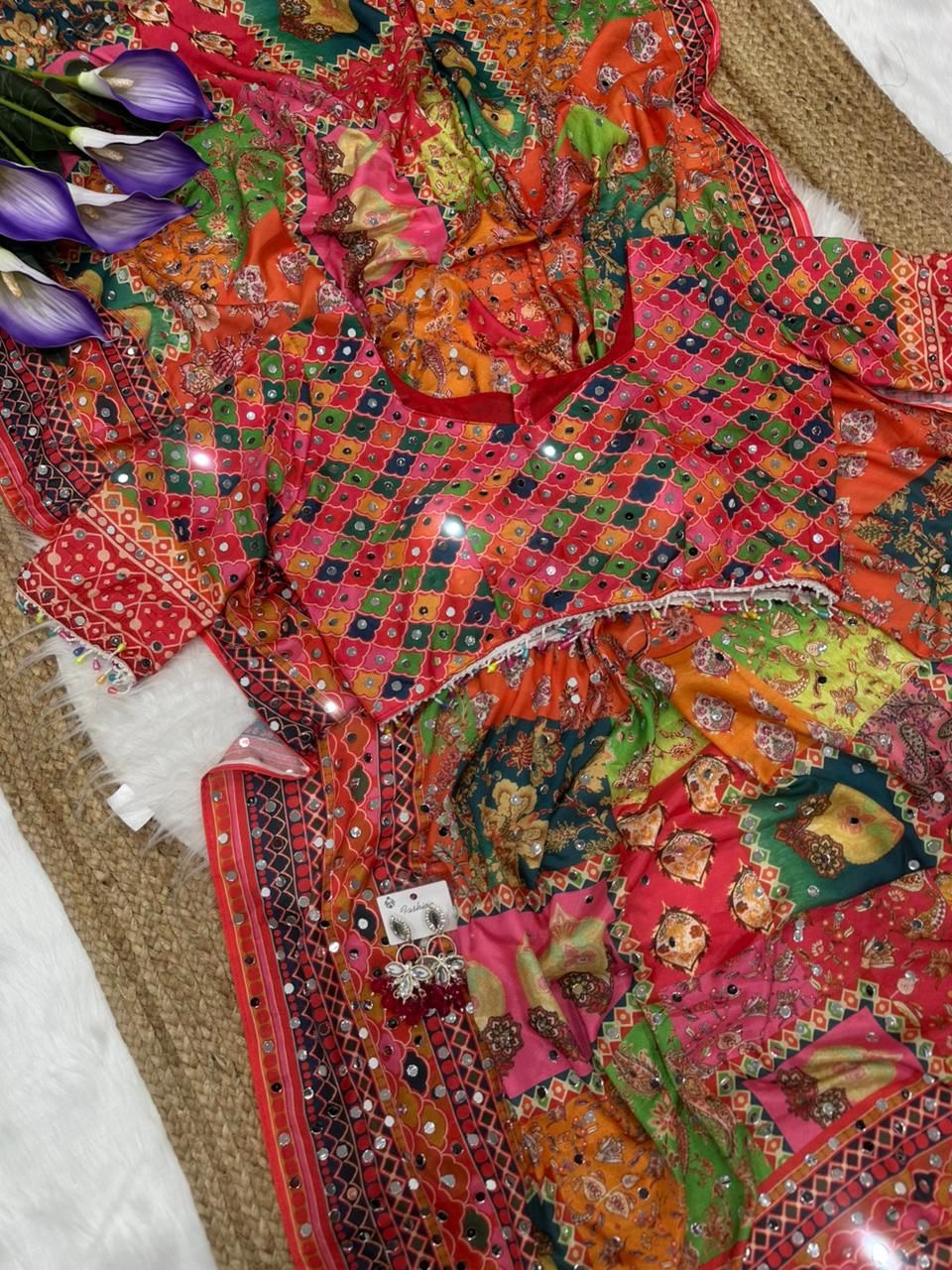 Stay beautiful with our new crepe silk digital print Saree with real mirror work