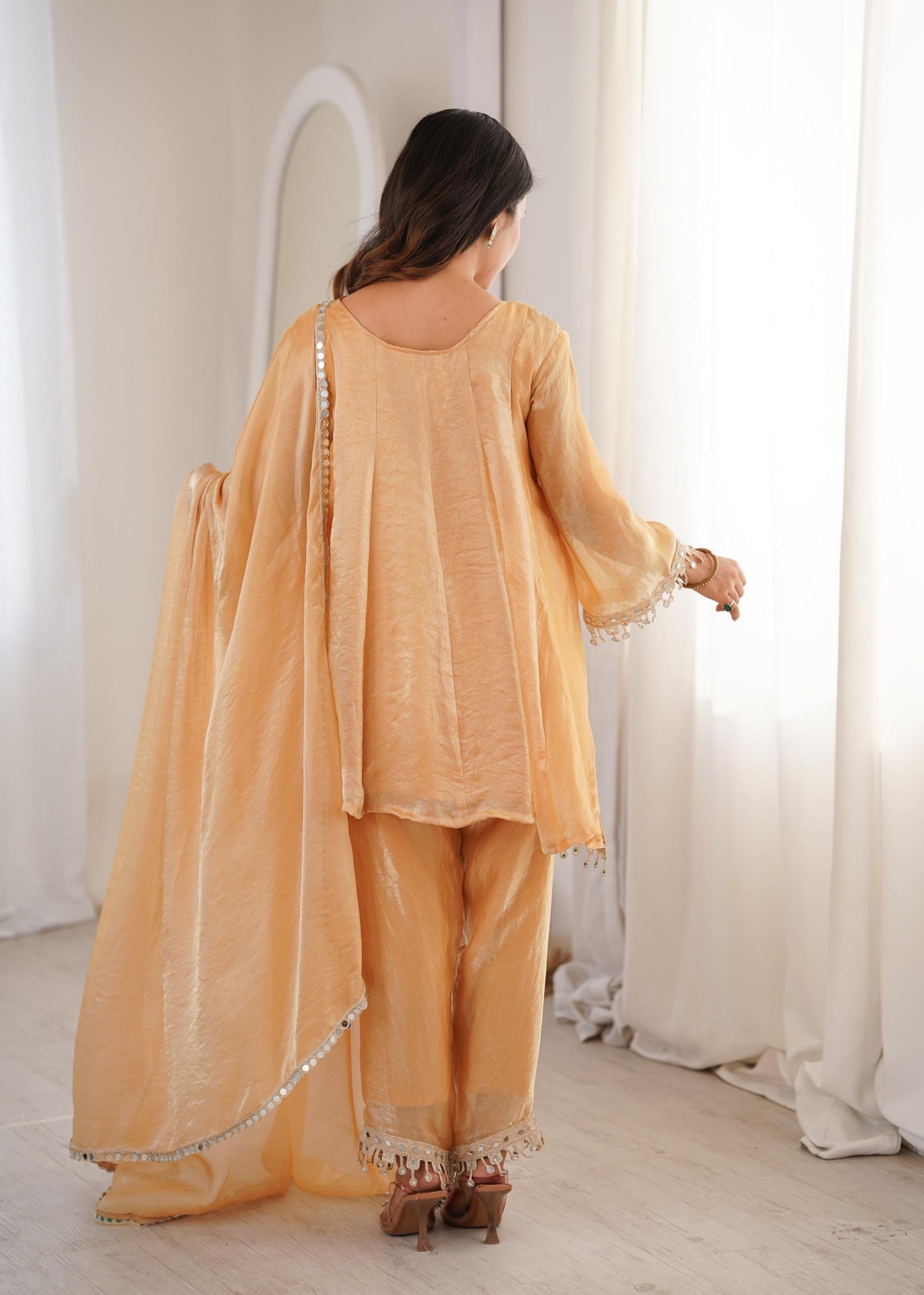 Fendy Fabric Kurti with Real Mirror Embroidered Work Bottom and Dupatta