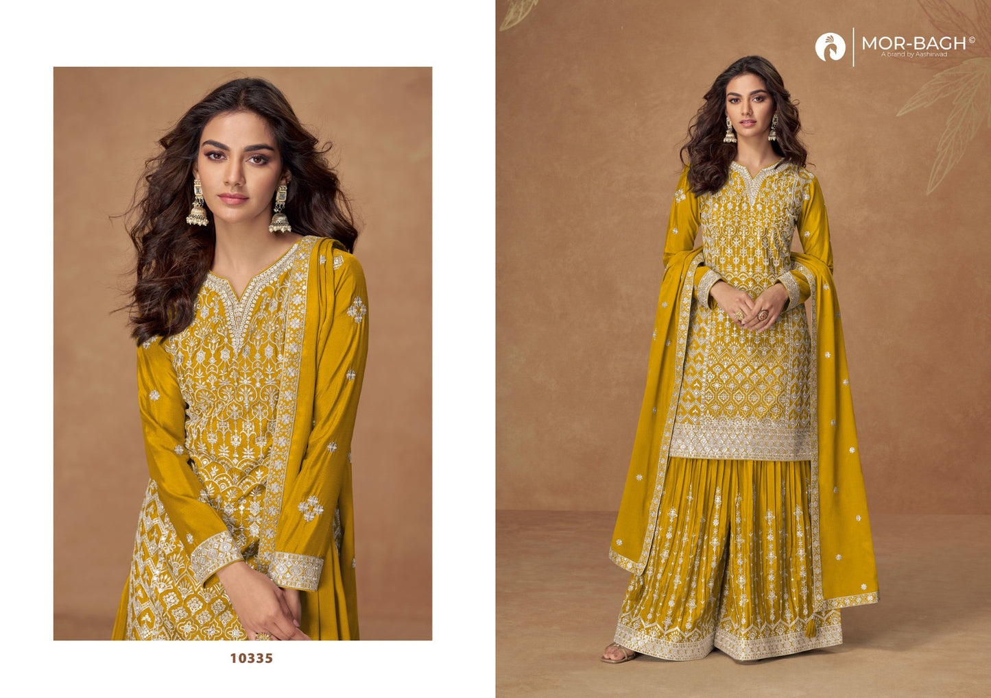 Sophisticated long-sleeved kurta paired with pleated sharara pants