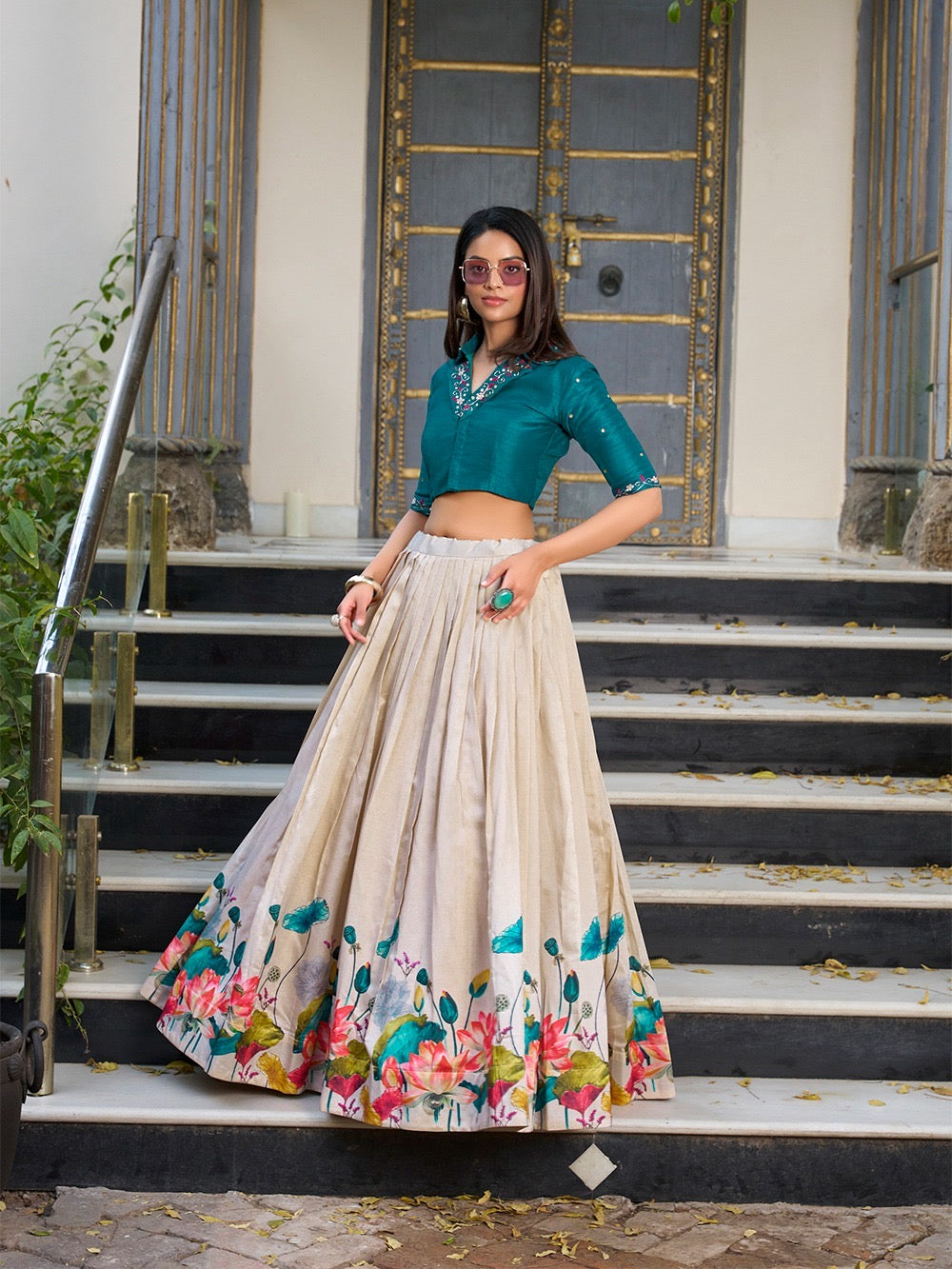 Tussar Silk Floral Print Co-ord Set Lehenga