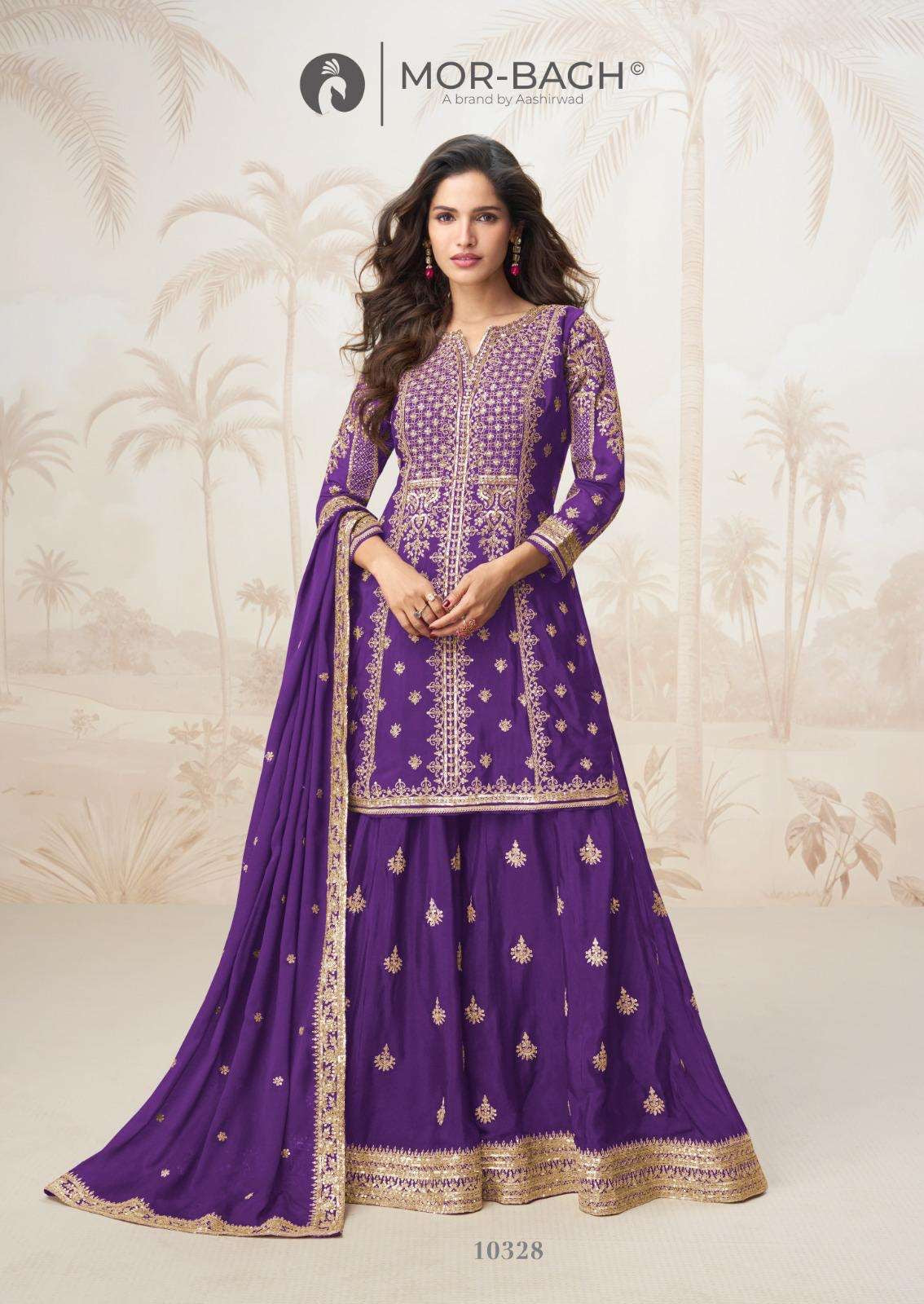 Mor-Bagh Mumtaz Premium Chinon Silk Plazo Kurti Set with Zari Work & Dupatta