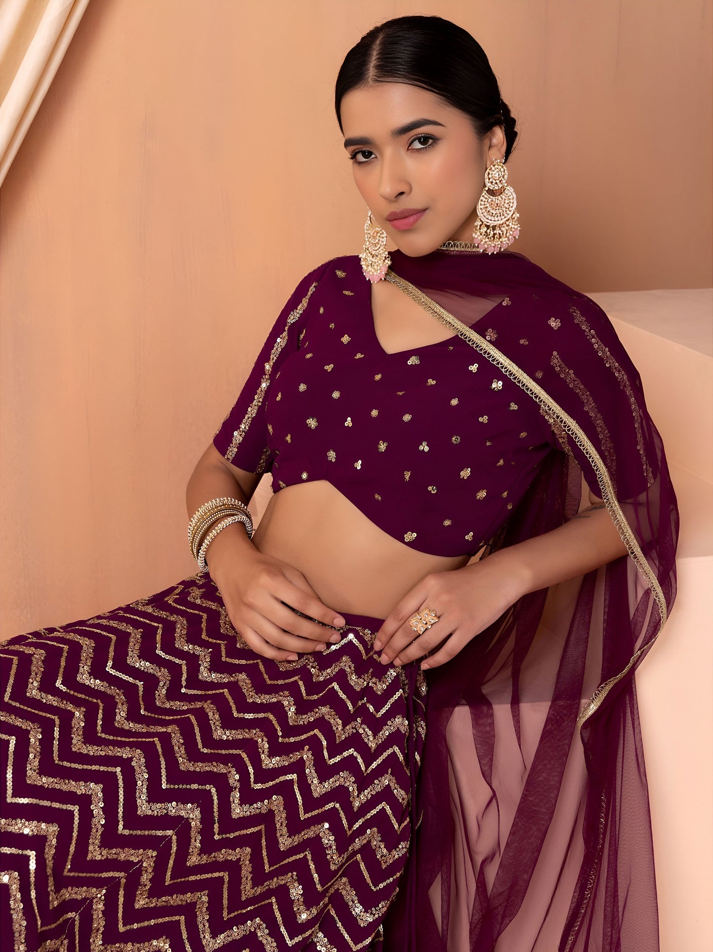 Royal Maroon Chevron Glam Lehenga Choli