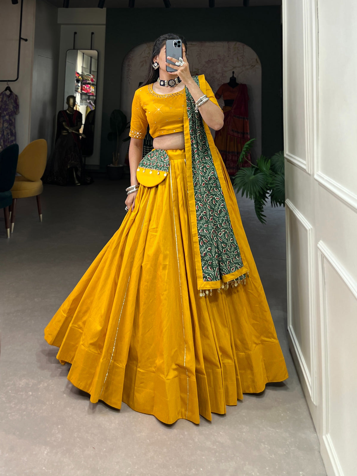 Beautiful printed pure cotton lehenga choli with purse