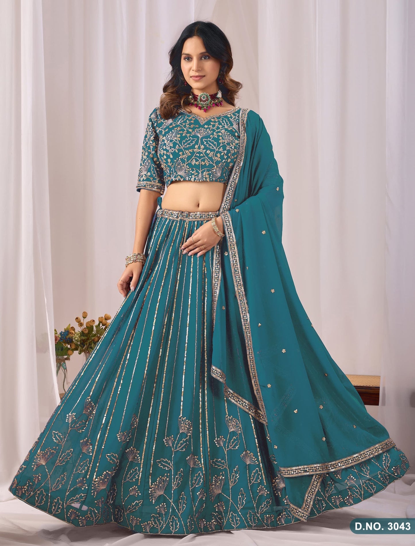 Faux Georgette Sequin Embroidered Lehenga Choli Set with Dupatta